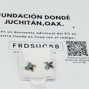 BROQUELES BROQUEL FIG COLIBRI ESMALTE AZUL 14K 0.2138 GR (NUEVO)