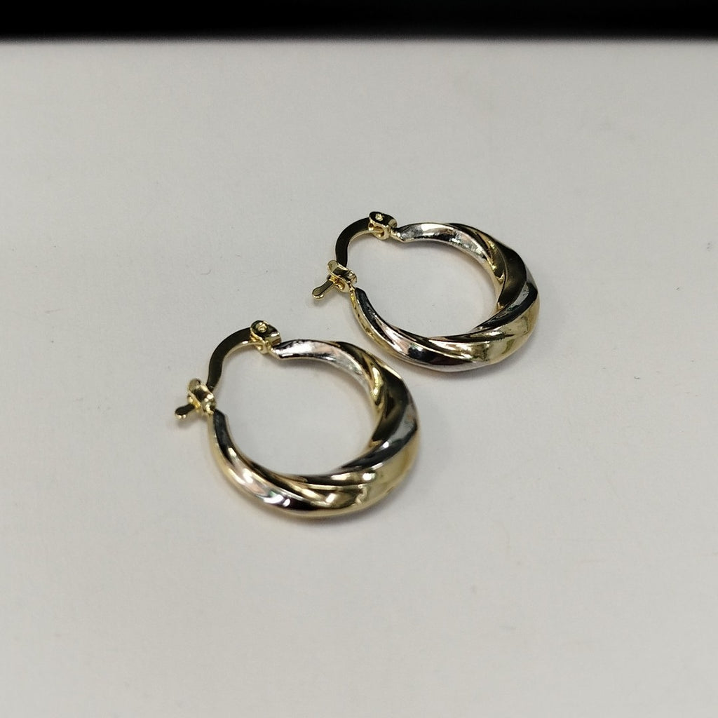 ARETES TEJIDO ARRACADA TRENZADA COMBINADA 14K 1.8 GR (NUEVO)