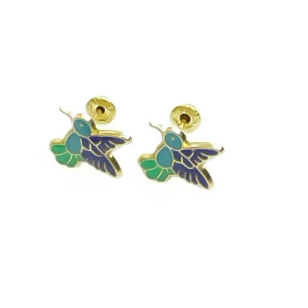 BROQUELES BROQUEL FIG COLIBRI ESMALTE AZUL 14K 0.2138 GR (NUEVO)