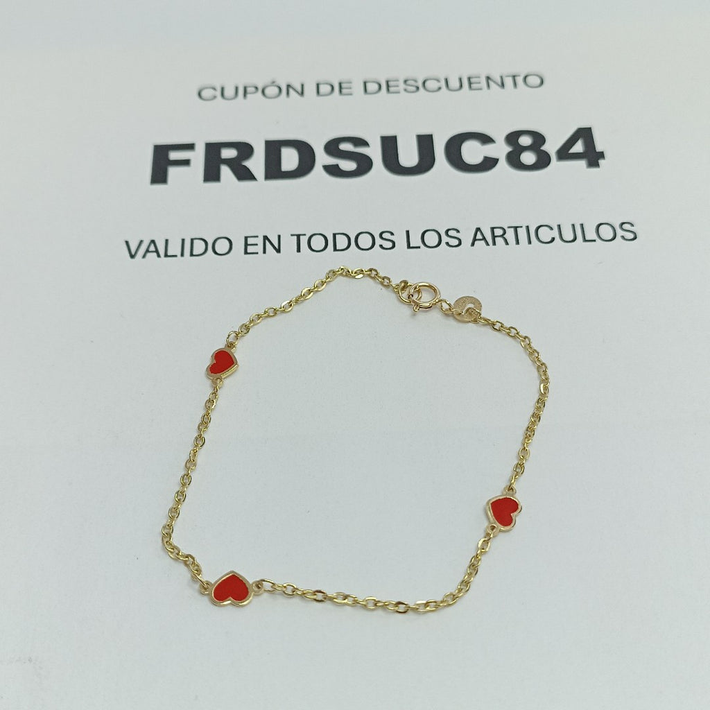 PULSERA ESPECIAL CON CORAZONES 14K 18 CM 1.3 GR (NUEVO)