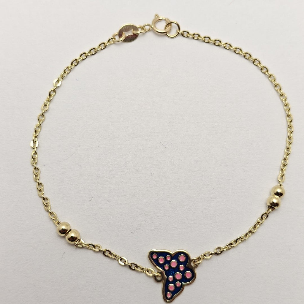 PULSERA TEJIDO ESPECIAL MARIPOSA CON ESMALTE 14K 18 CM 1.9 GR (NUEVO)