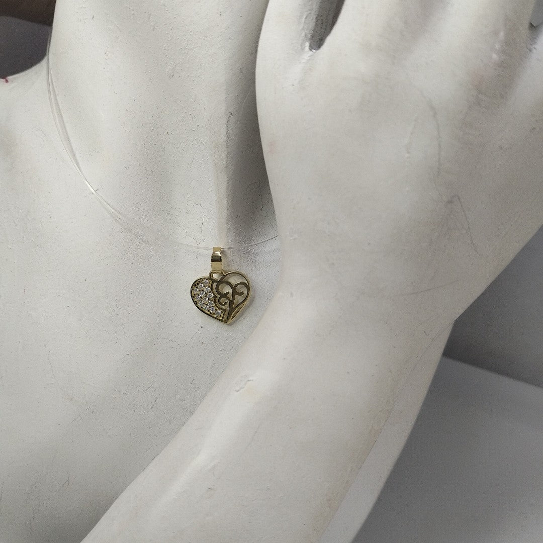 DIJE TEJIDO CORAZON CON CIRCONIAS Y ARBOL DE LA VIDA 14K 0.9 GR (NUEVO)