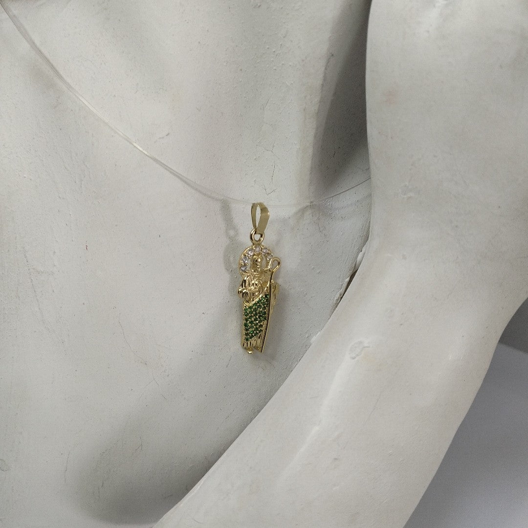 DIJE SAN JUDAS CON PIEDRAS DE COLOR 14K 1.8 GR (NUEVO)