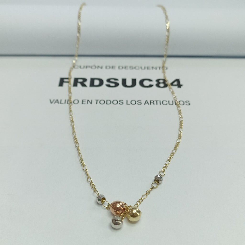 CADENA GARGANTILLA 3X1 CON ESFERAS COMBINADAS 14K 45 CM 3 GR (NUEVO)