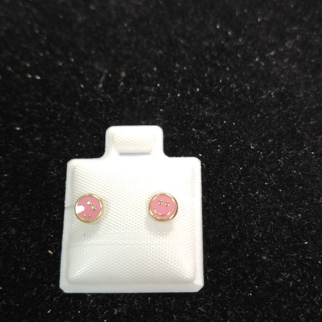 BROQUELES BROQUEL FIG SONRISA ESMALTE ROSA 14K 0.1696 GR (NUEVO)