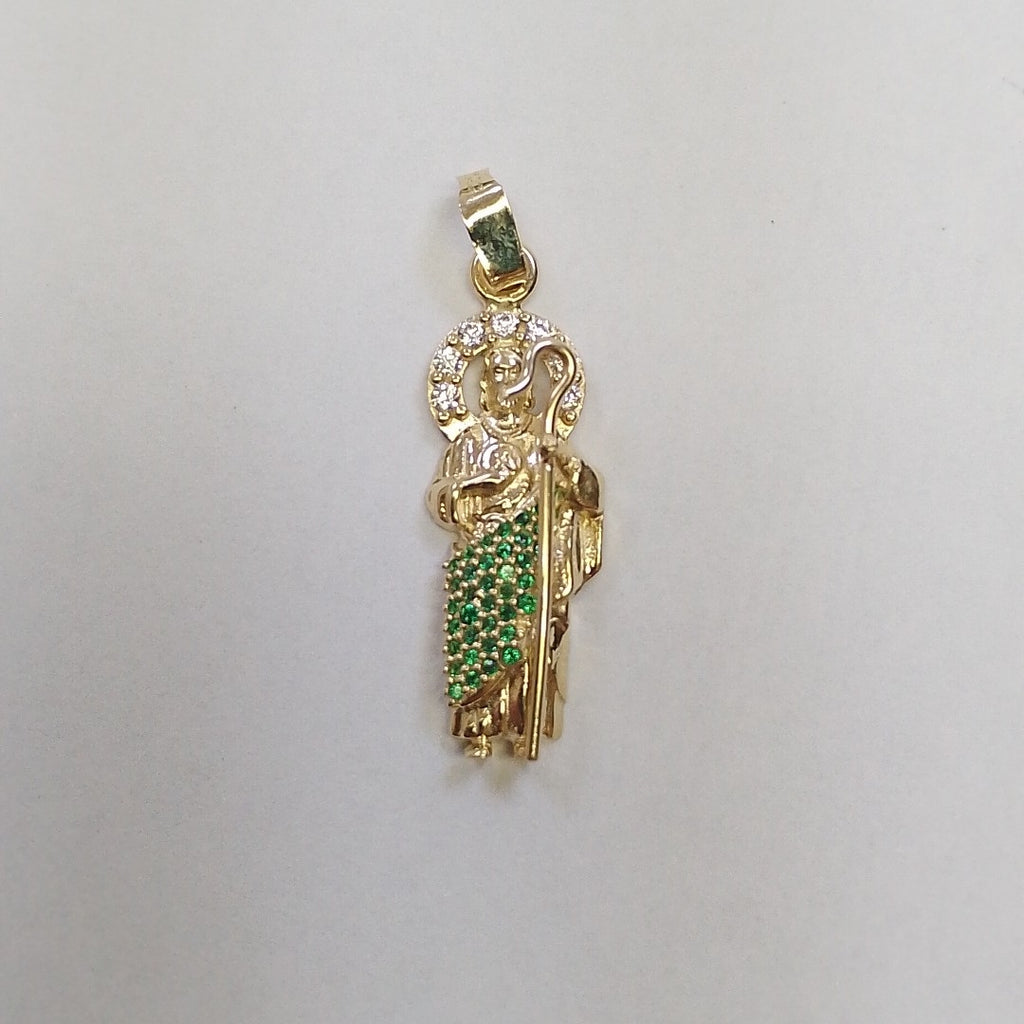 DIJE SAN JUDAS CON PIEDRAS DE COLOR 14K 1.7 GR (NUEVO)