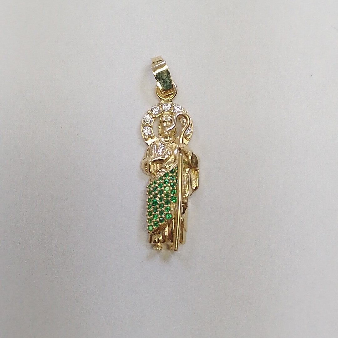 DIJE SAN JUDAS CON PIEDRAS DE COLOR 14K 1.7 GR (NUEVO)