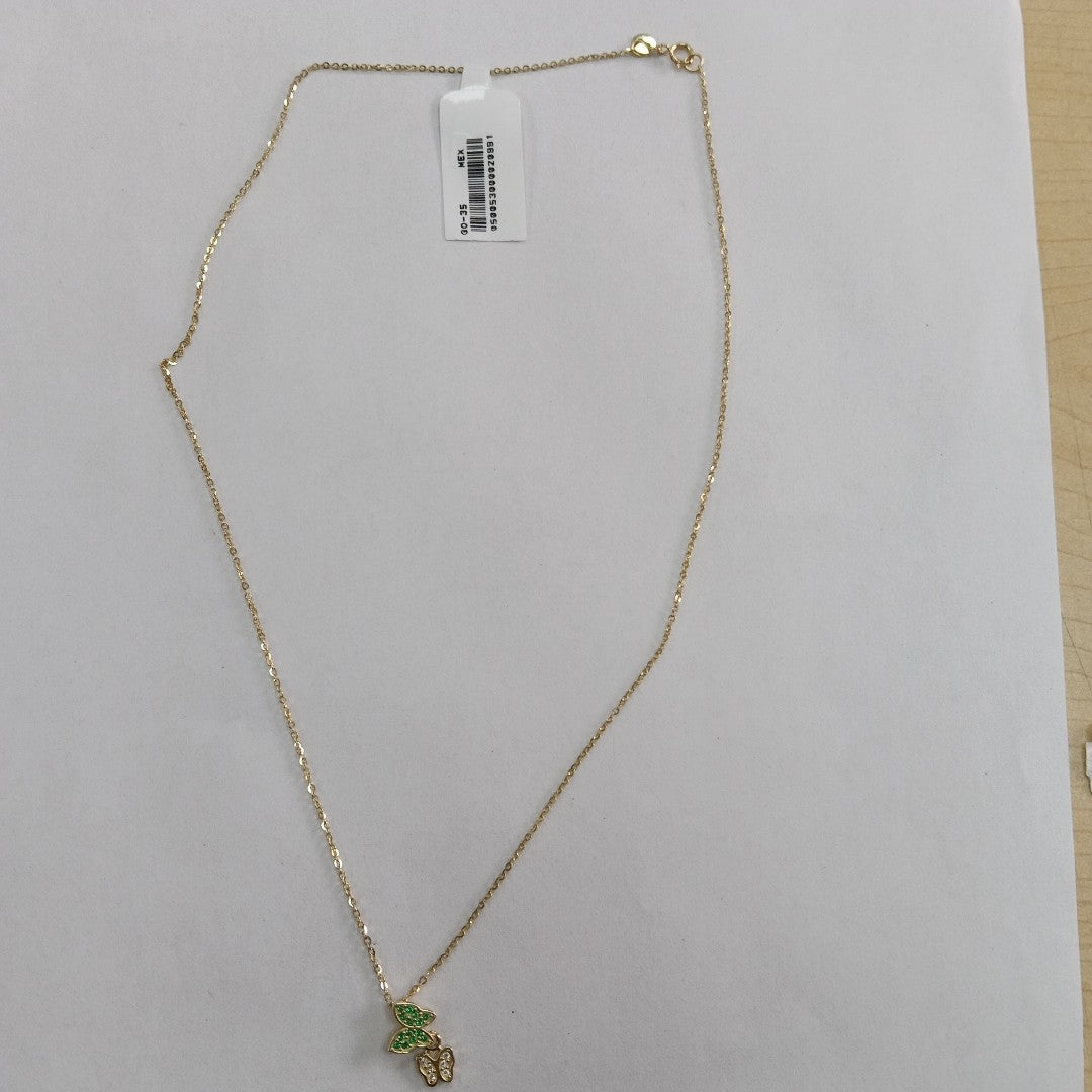 CADENA TEJIDO GARGANTILLA CON DIJE MARIPOSAS CIRCONIAS Y PIEDRAS DE COLOR 14K 45 CM 1.9 GR (NUEVO)