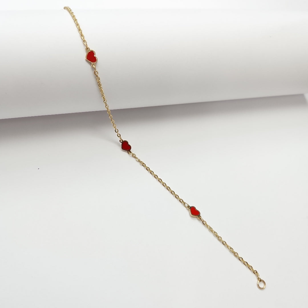 PULSERA ESPECIAL CON CORAZONES 14K 18 CM 1.4 GR (NUEVO)
