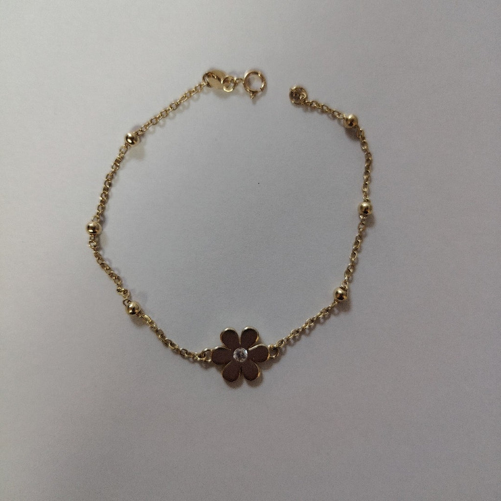 PULSERA TEJIDO ESPECIAL FLOR CON CIRCONIA 14K 18 CM 2.5 GR (NUEVO)