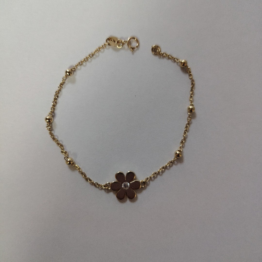 PULSERA TEJIDO ESPECIAL FLOR CON CIRCONIA 14K 18 CM 2.5 GR (NUEVO)