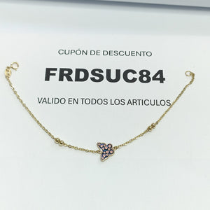 PULSERA TEJIDO ESPECIAL MARIPOSA CON ESMALTE 14K 18 CM 1.8 GR (NUEVO)