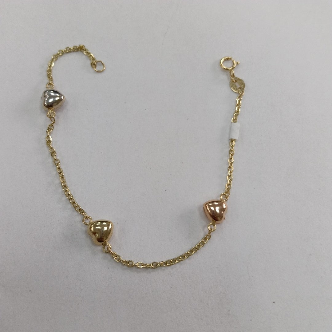 PULSERA ESP CON CORAZONES COMBINADOS 14K 18 CM 1.6 GR (NUEVO)