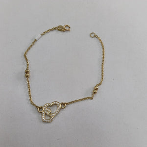 PULSERA TEJIDO ESPECIAL CORAZONES CON CIRCONIAS 14K 18 CM 2.4 GR (NUEVO)