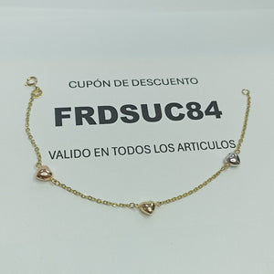 PULSERA ESP CON CORAZONES COMBINADOS 14K 18 CM 1.6 GR (NUEVO)