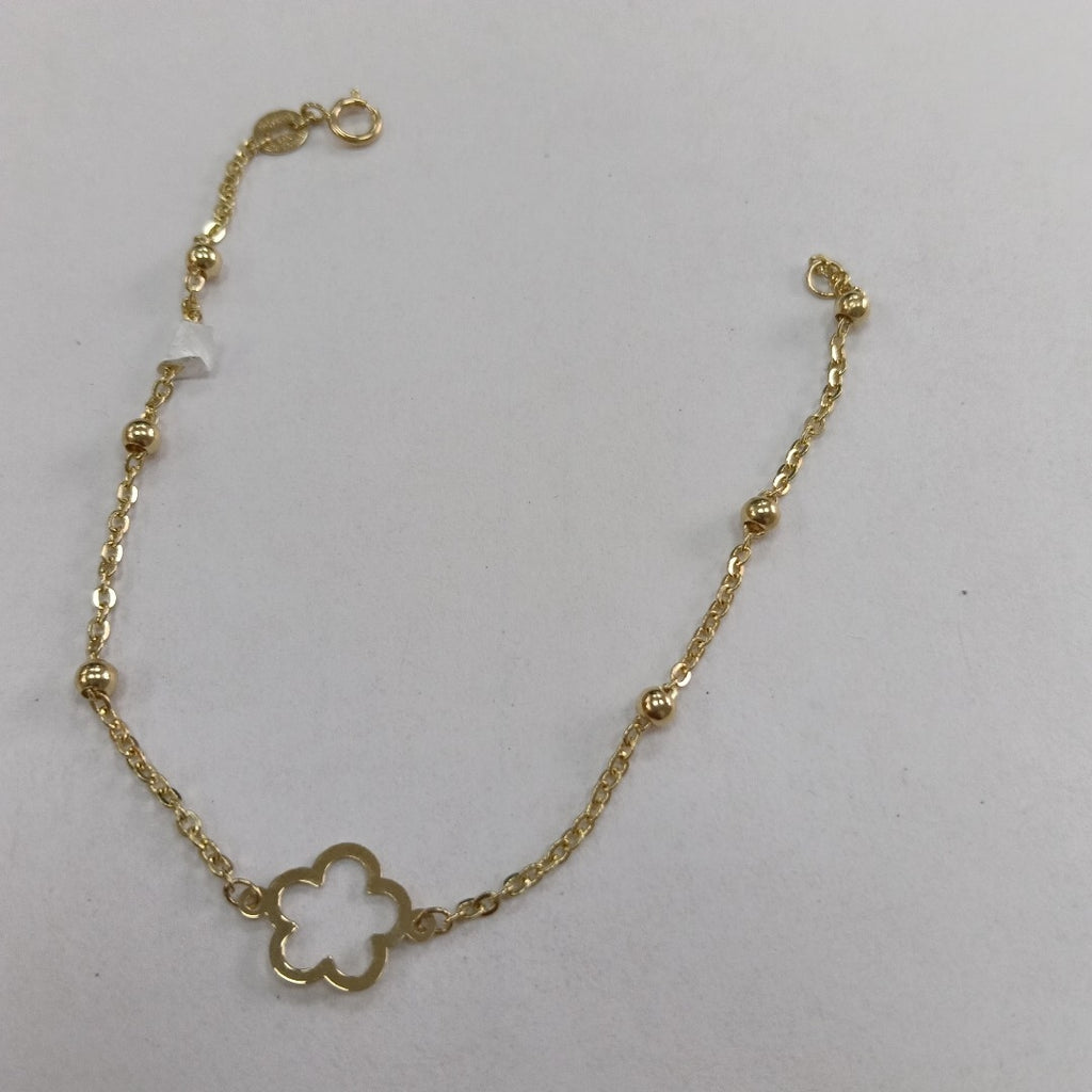 PULSERA TEJIDO ESPECIAL CON FLOR 14K 18 CM 1.6 GR (NUEVO)