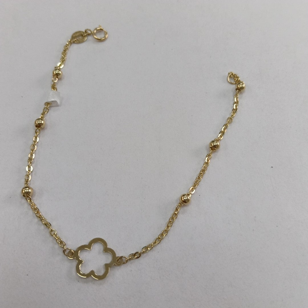 PULSERA TEJIDO ESPECIAL CON FLOR 14K 18 CM 1.6 GR (NUEVO)