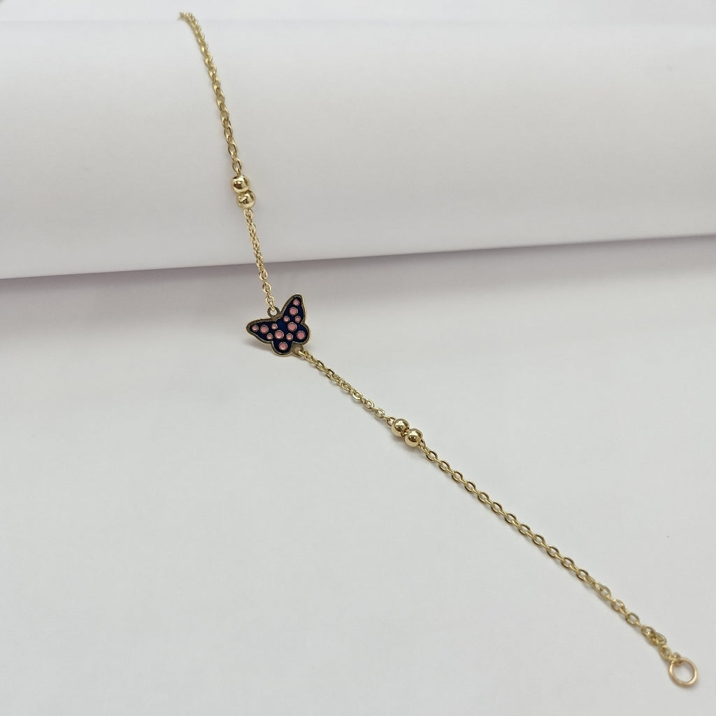 PULSERA TEJIDO ESPECIAL MARIPOSA CON ESMALTE 14K 18 CM 1.8 GR (NUEVO)