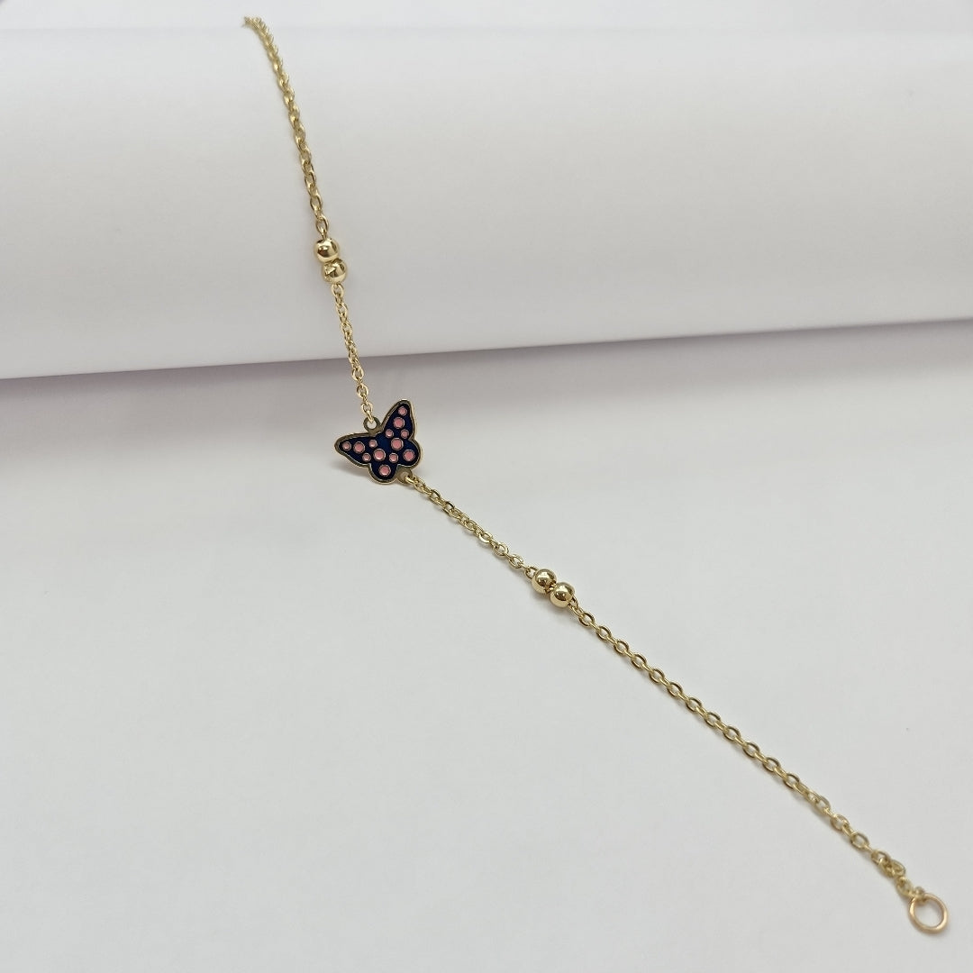 PULSERA TEJIDO ESPECIAL MARIPOSA CON ESMALTE 14K 18 CM 1.8 GR (NUEVO)