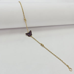 PULSERA TEJIDO ESPECIAL MARIPOSA CON ESMALTE 14K 18 CM 1.8 GR (NUEVO)