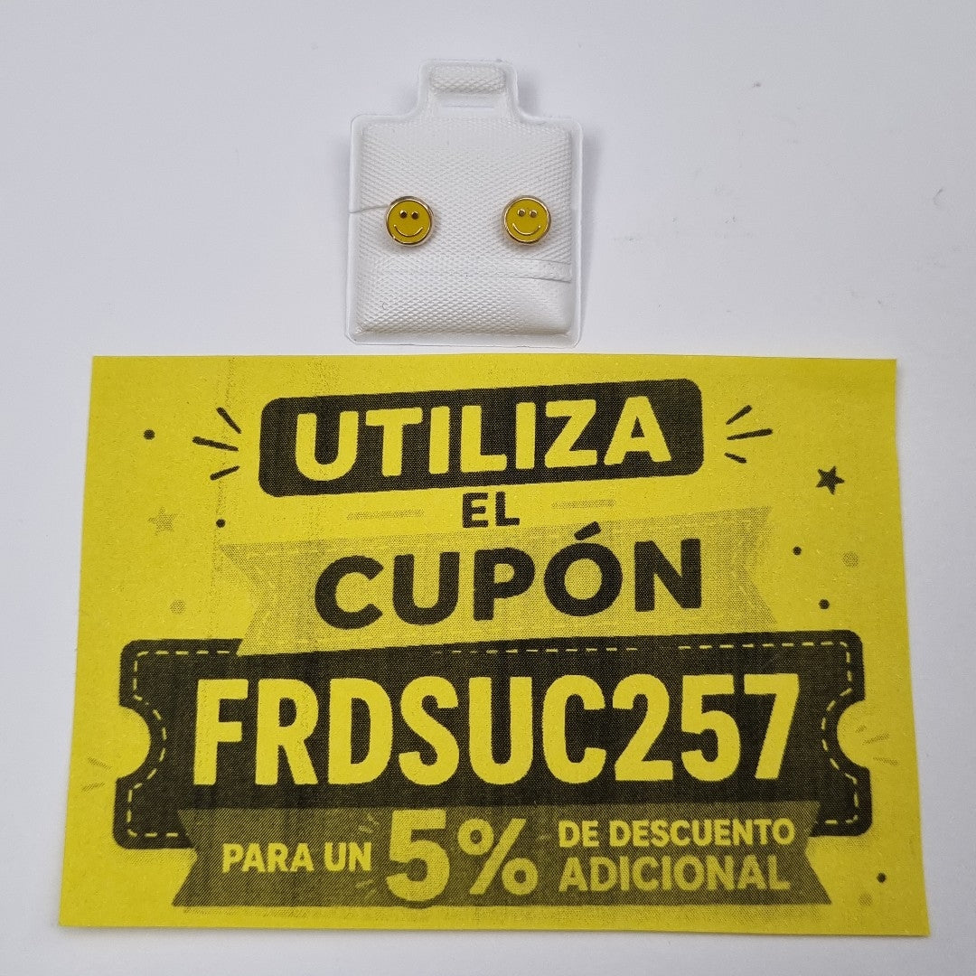 BROQUELES BROQUEL FIG SONRISA ESMALTE AMARILLO 14K 0.2074 GR (NUEVO)