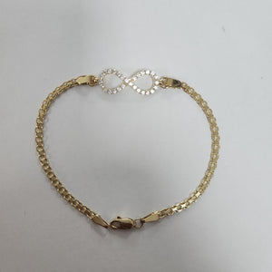 PULSERA TEJIDO ESPECIAL CON INFINITO Y CIRCONIAS 14K 18 CM 3.4 GR (NUEVO)