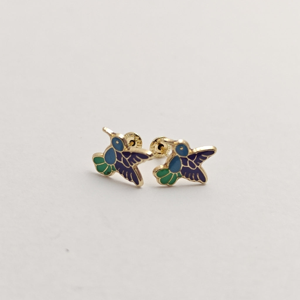 BROQUELES BROQUEL FIG COLIBRI ESMALTE AZUL 14K 0.2138 GR (NUEVO)