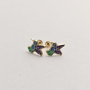 BROQUELES BROQUEL FIG COLIBRI ESMALTE AZUL 14K 0.2138 GR (NUEVO)