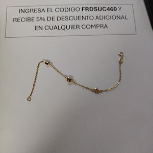 PULSERA TEJIDO ESPECIAL CON CORAZONES 14K 18 CM 1.6 GR (NUEVO)