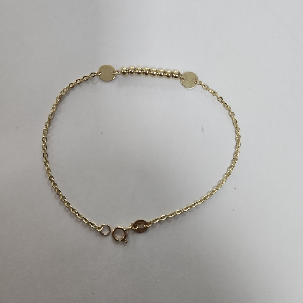 PULSERA TEJIDO ESPECIAL CON BOLITAS 14K 18 CM 1.8 GR (NUEVO)