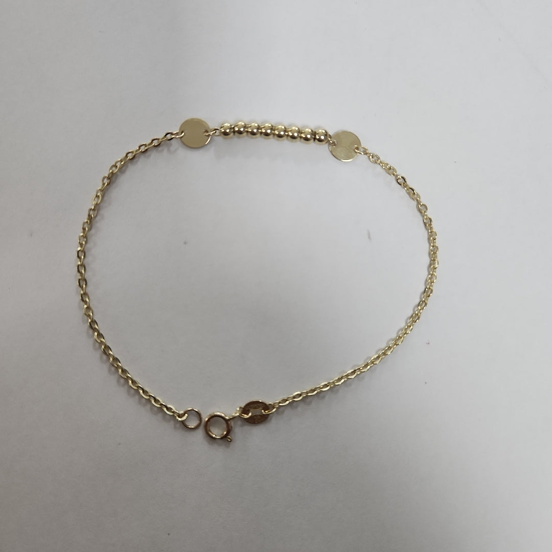 PULSERA TEJIDO ESPECIAL CON BOLITAS 14K 18 CM 1.8 GR (NUEVO)