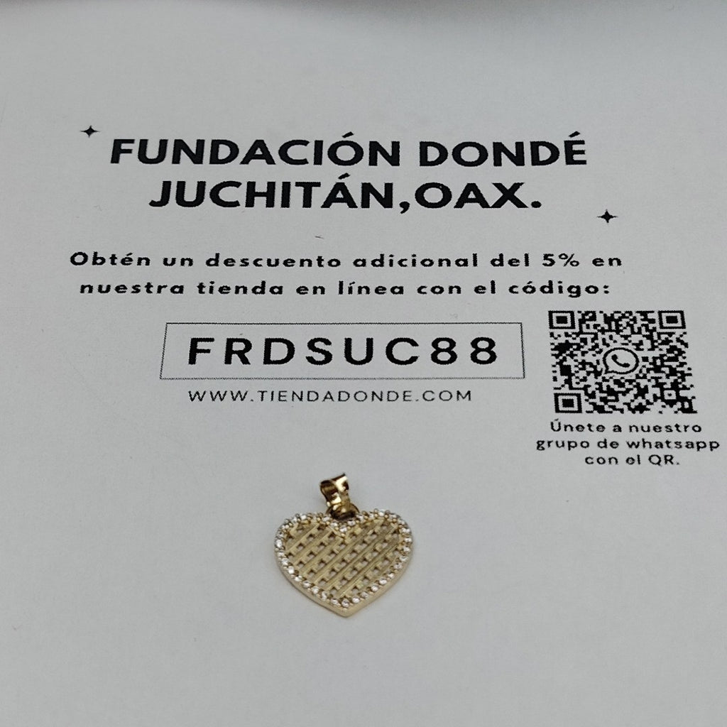 DIJE TEJIDO CORAZON CON CERCO DE CIRCONIAS 14K 1.2 GR (NUEVO)