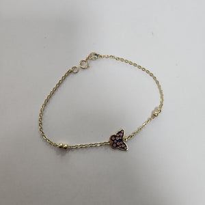 PULSERA TEJIDO ESPECIAL MARIPOSA CON ESMALTE 14K 18 CM 1.8 GR (NUEVO)