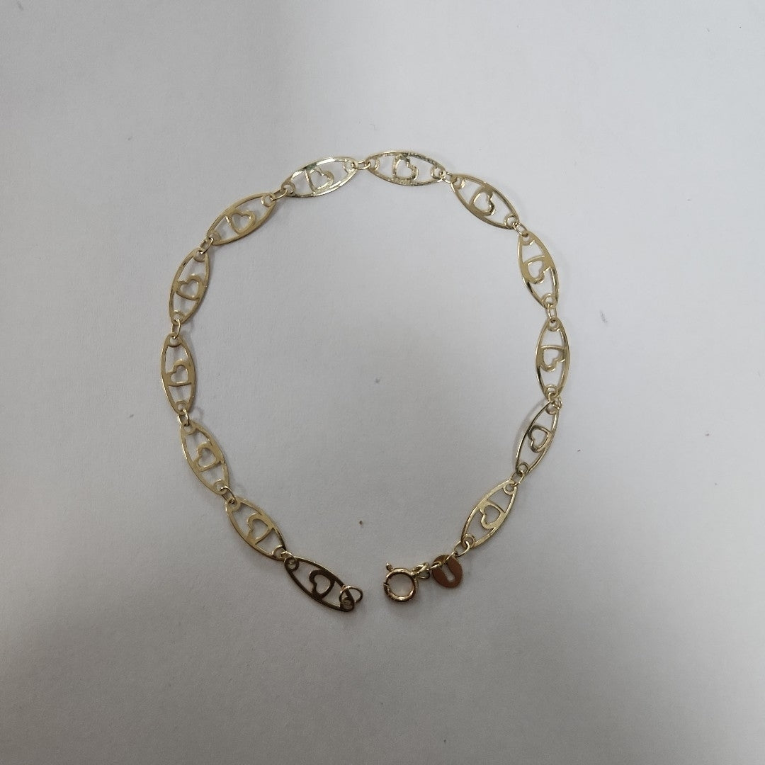 PULSERA TEJIDO ESPECIAL CON CORAZON 14K 18 CM 1.2 GR (NUEVO)