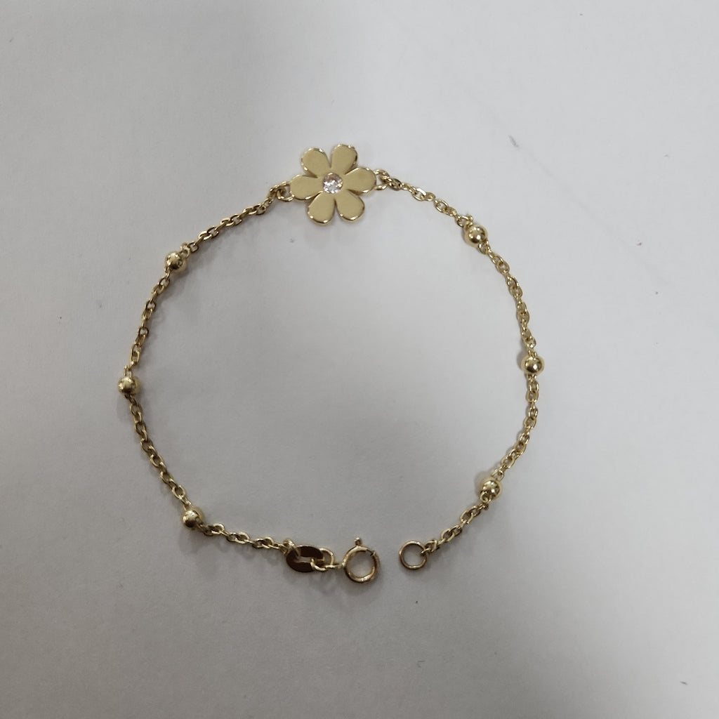 PULSERA TEJIDO ESPECIAL FLOR CON CIRCONIA 14K 18 CM 2.6 GR (NUEVO)