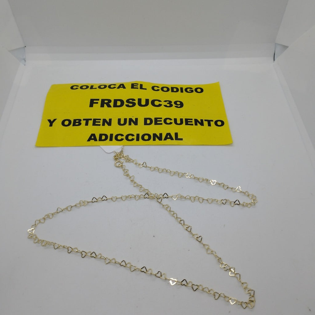 CADENAS TEJIDO CORAZONES ORO 10K 55 CM 2.7 GR (NUEVO)