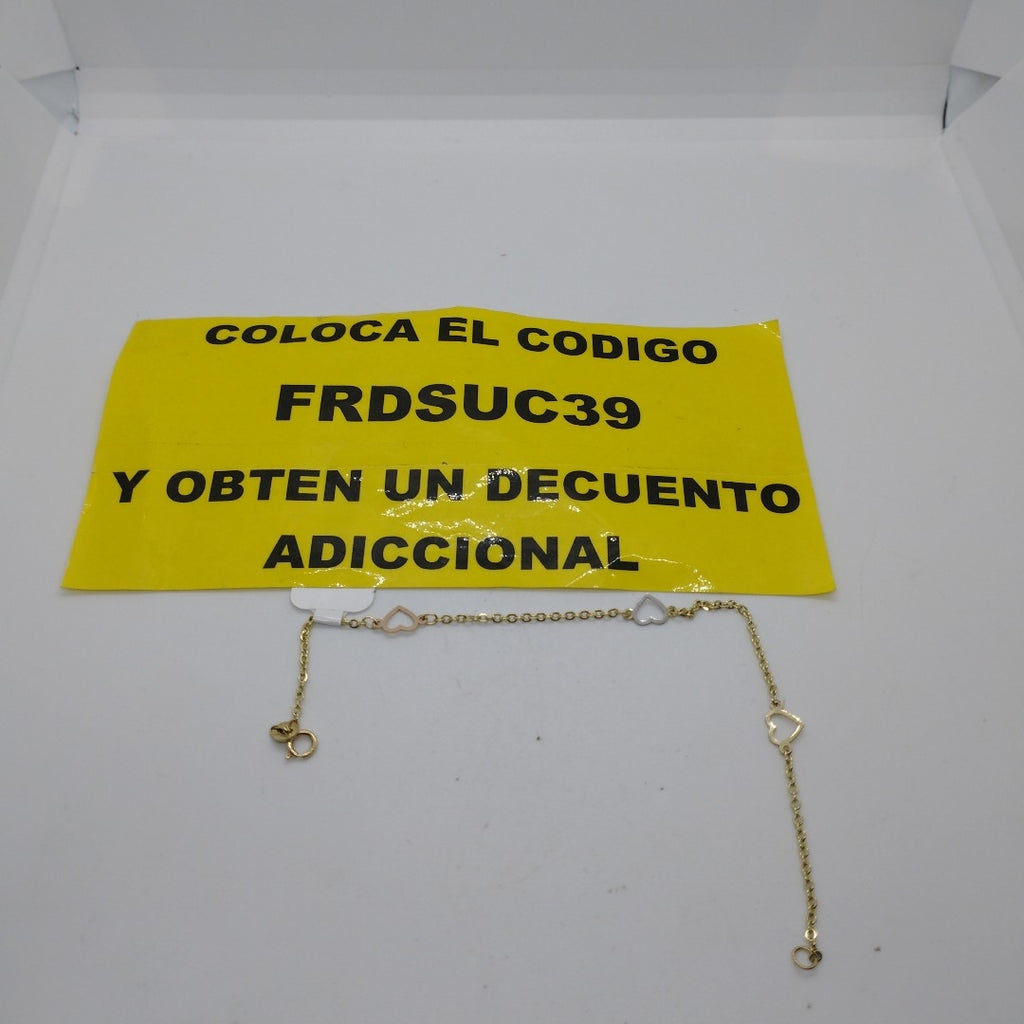 PULSERA ESPECIAL CON CORAZONES 14K 18 CM 1.3 GR (NUEVO)