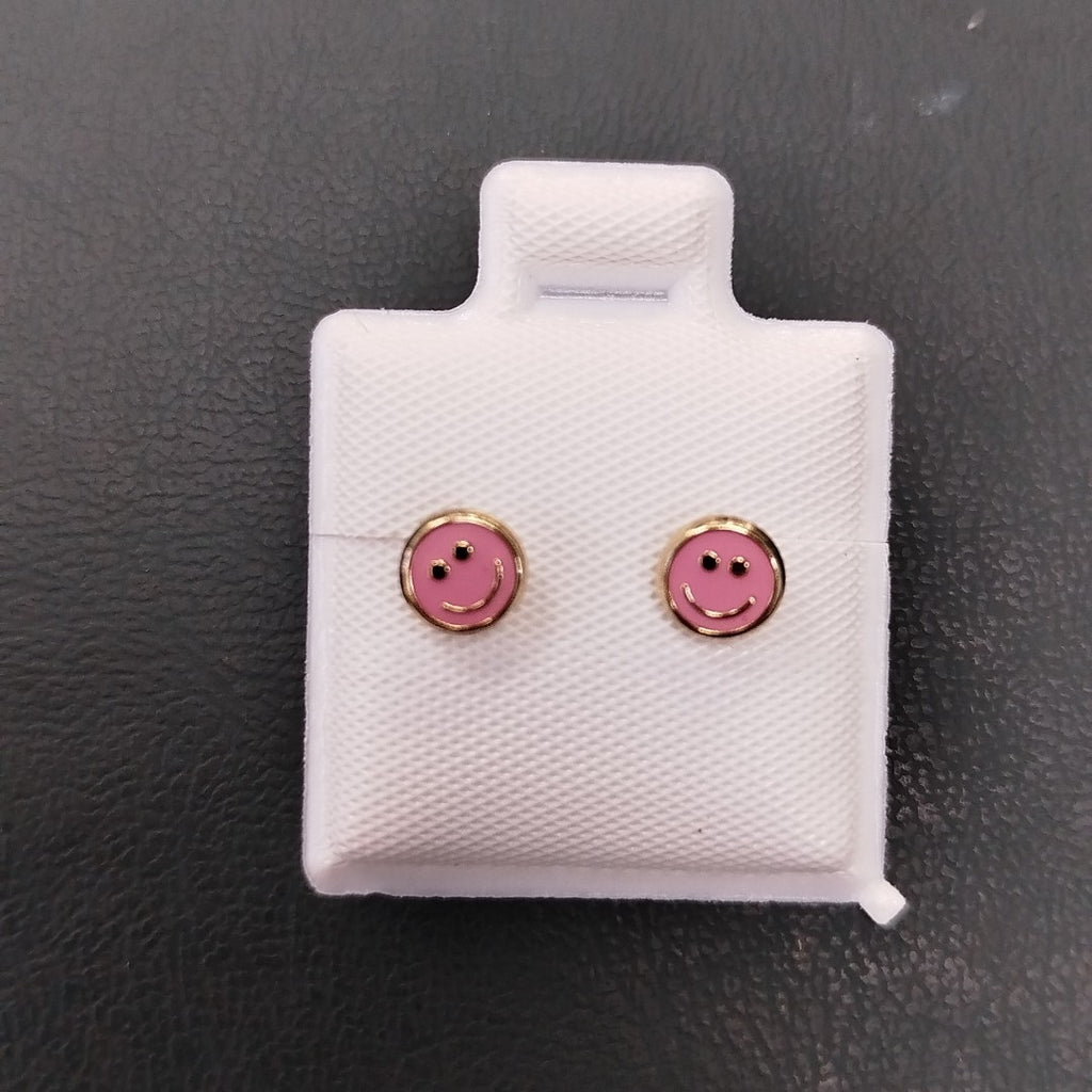 BROQUELES BROQUEL FIG SONRISA ESMALTE ROSA 14K 0.1696 GR (NUEVO)