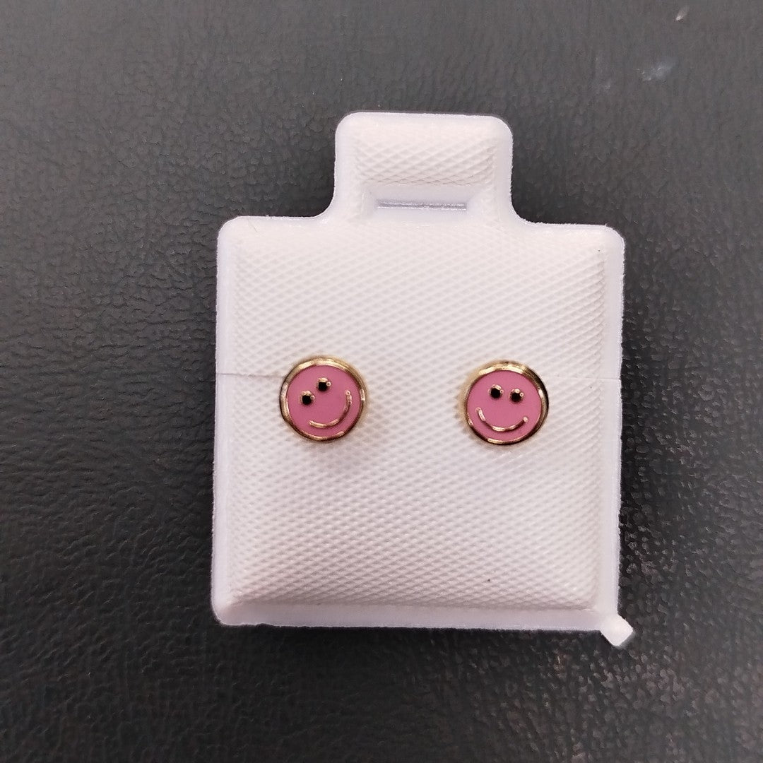 BROQUELES BROQUEL FIG SONRISA ESMALTE ROSA 14K 0.1696 GR (NUEVO)