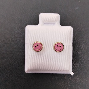BROQUELES BROQUEL FIG SONRISA ESMALTE ROSA 14K 0.1696 GR (NUEVO)