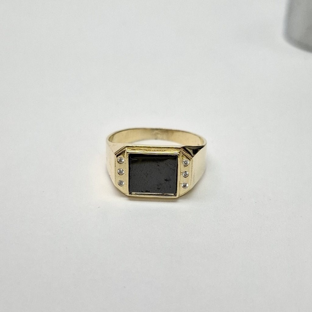 ANILLOS CON ONIX Y CIRCONIAS 10K TALLA 10 3.7 GR (NUEVO)