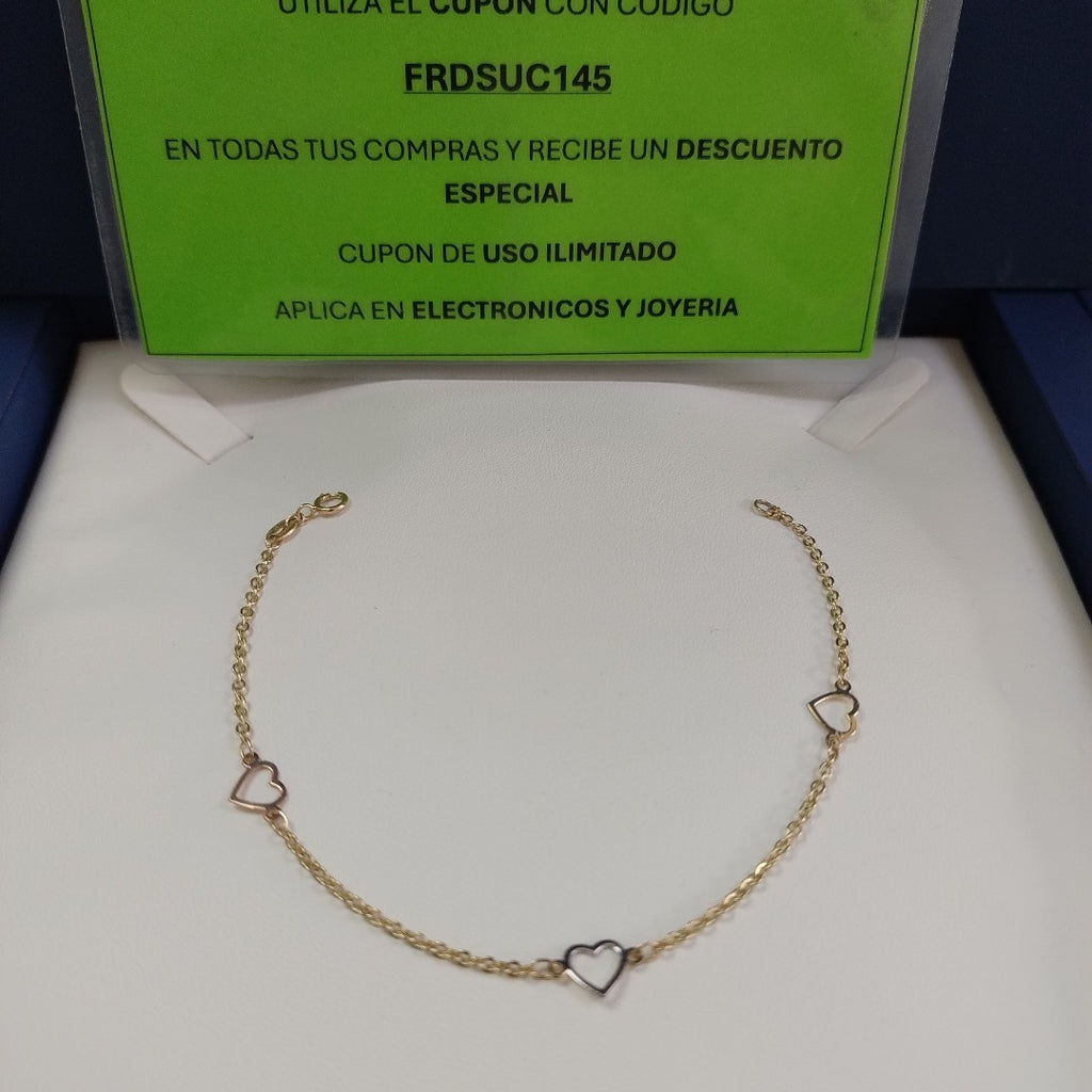 PULSERA ESPECIAL CON CORAZONES 14K 18 CM 1.3 GR (NUEVO)