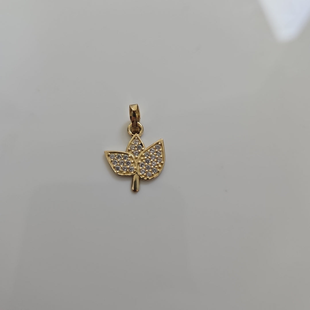 DIJE TEJIDO HOJAS CON CIRCONIAS 14K 1 GR (NUEVO)