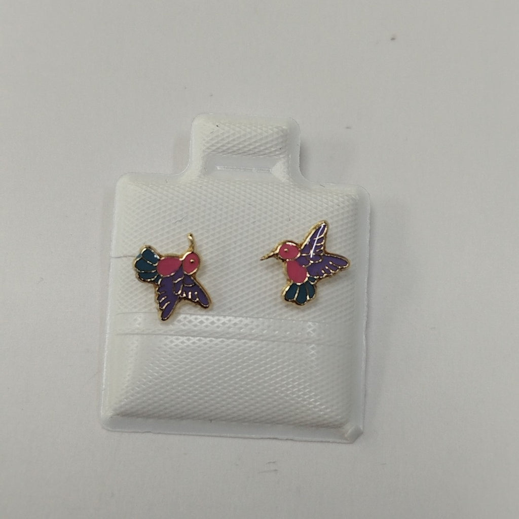 BROQUELES BROQUEL FIG COLIBRI ESMALTE ROSA 14K 0.2138 GR (NUEVO)