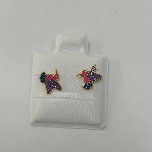 BROQUELES BROQUEL FIG COLIBRI ESMALTE ROSA 14K 0.2138 GR (NUEVO)