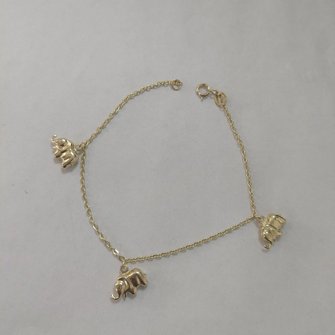 PULSERA ESPECIAL CON DIJES ELEFANTES 10K 18 CM 2.1 GR (NUEVO)