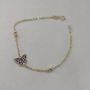 PULSERA TEJIDO ESPECIAL MARIPOSA CON ESMALTE 14K 18 CM 1.8 GR (NUEVO)