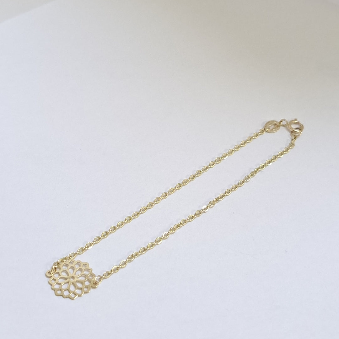 PULSERA TEJIDO ESPECIAL CON MANDALA 14K 18 CM 1.3 GR (NUEVO)