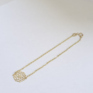 PULSERA TEJIDO ESPECIAL CON MANDALA 14K 18 CM 1.3 GR (NUEVO)