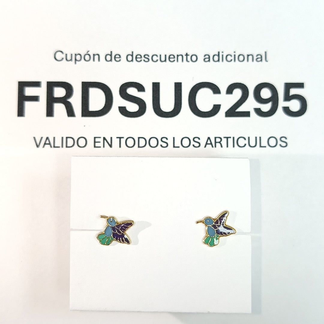 BROQUELES BROQUEL FIG COLIBRI ESMALTE AZUL 14K 0.2138 GR (NUEVO)